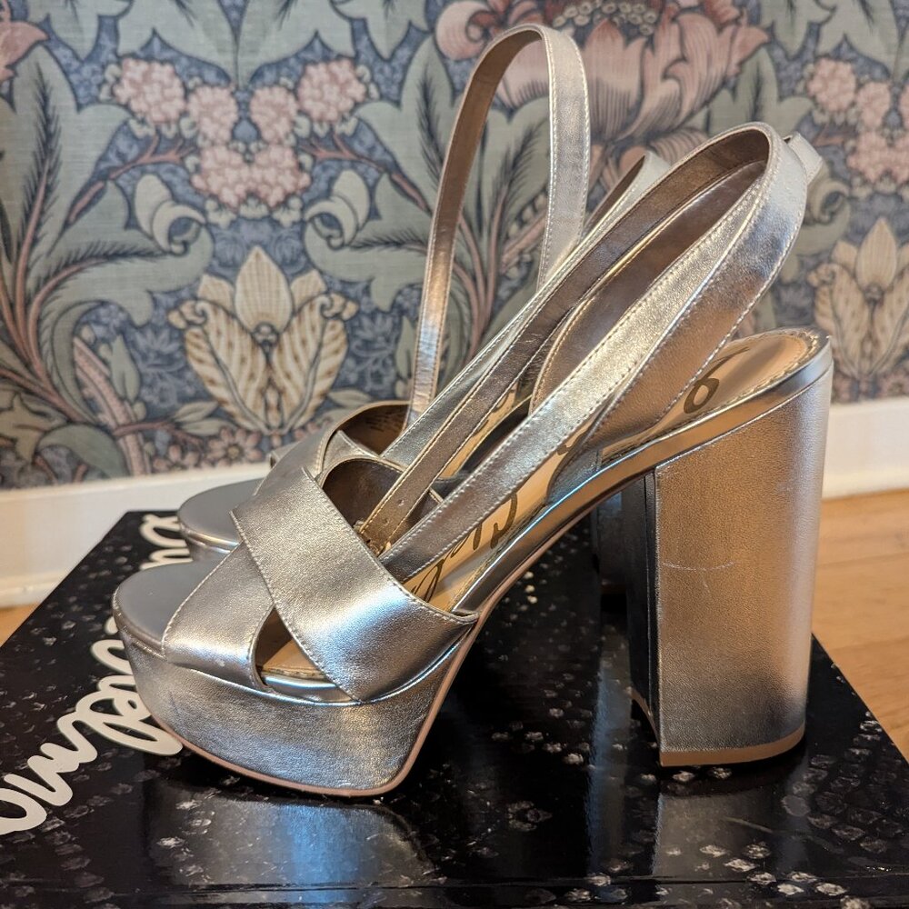 Sam Edelman Silver Platform Heels, Size 10